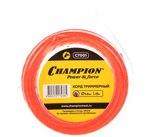 Леска триммерная Twisted Square (1.6 мм; 15 м; витой квадрат) CHAMPION 